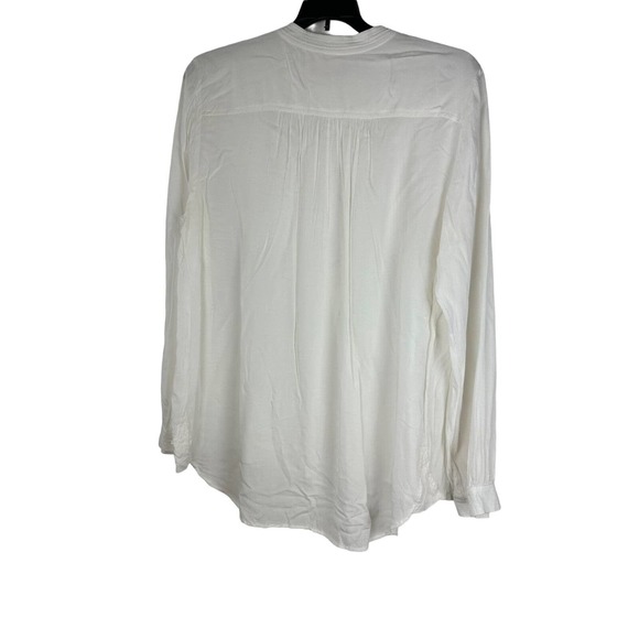 Sundance Pleated Pintuck Peasant Button Front Top White Long Sleeve Large HW8806 - Picture 3 of 9